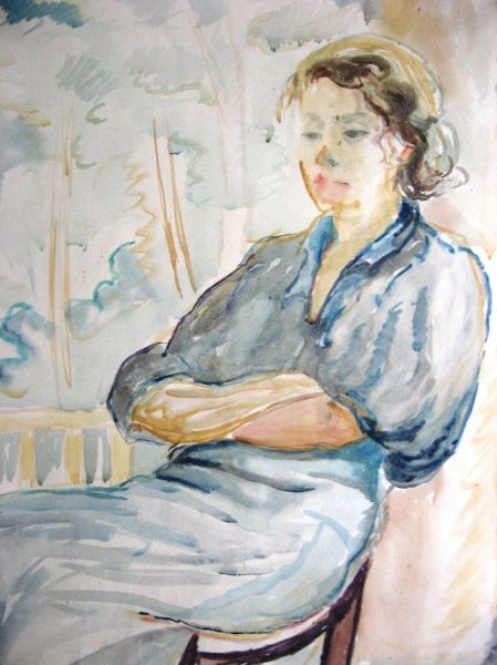 Раковичи, фольварк (Ружанка сельская гмина). Irena Rudnicka z Makarewiczów (1908-2001) córka Józefa Makarewicza i Janiny Malinowskiej akwarela Bohdana Kelles-Krauzego 