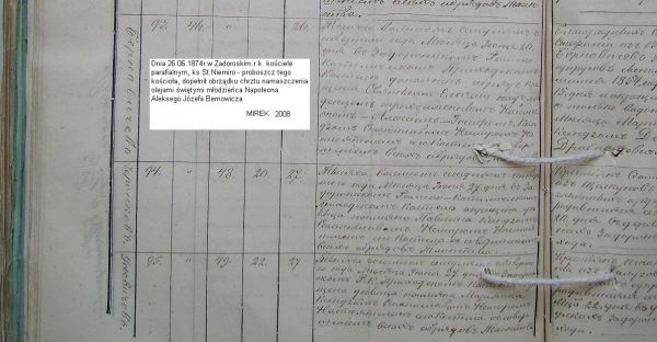  Тупичино 2, фольварк (Лужки сельская гмина). metryka chrztu (- strona 1) <br>Napoleona Bernowicza w rosyjskim oryginale