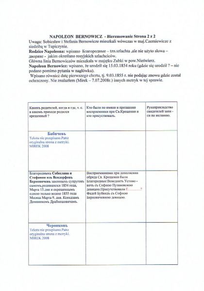  Тупичино 2, фольварк (Лужки сельская гмина). metryka chrztu (- str.1) <br>Napoleona Bernowicza w odpisie z rosyjskiego oryginalu