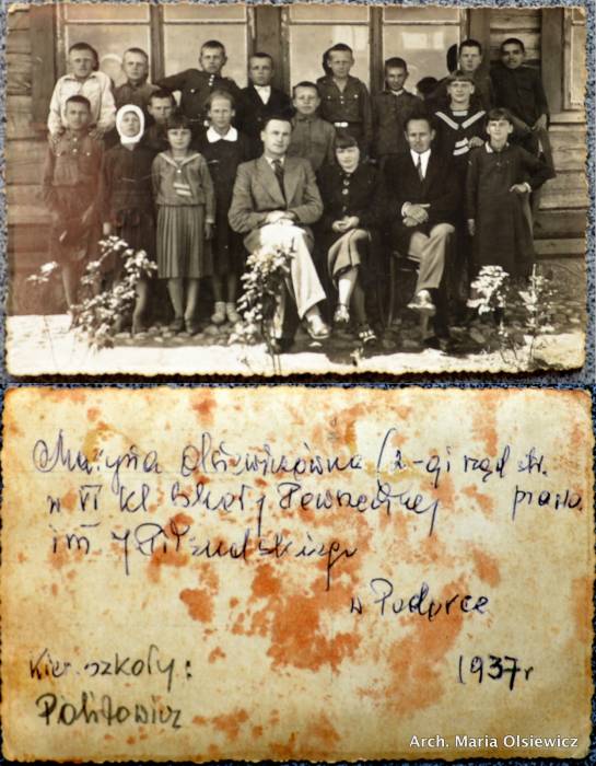  Podorka, kolonia   (Łużki gmina wiejska  ). Szkoła Powszechna im J. Piłsudzkiego w Podorce.<br>Kierownik szkoły - Pan Politowicz.<br>Podkochiwały się w nim uczennice i okoliczne panny.