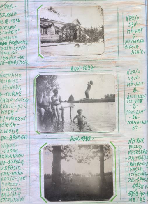  Spas, osada   (Dołhinów gmina wiejska  ). 1 zdjecie - Spas - szkoła 1936<br>2 zdjecie - kąpiel nad rzeką Wilia 1937<br>2 zdjęcie - widok z lasku na szkolę 1938