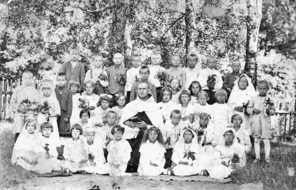  Белявино, засценак (Мядзел вясковая гміна). Komunia Mariana Białeckiego rok 1936