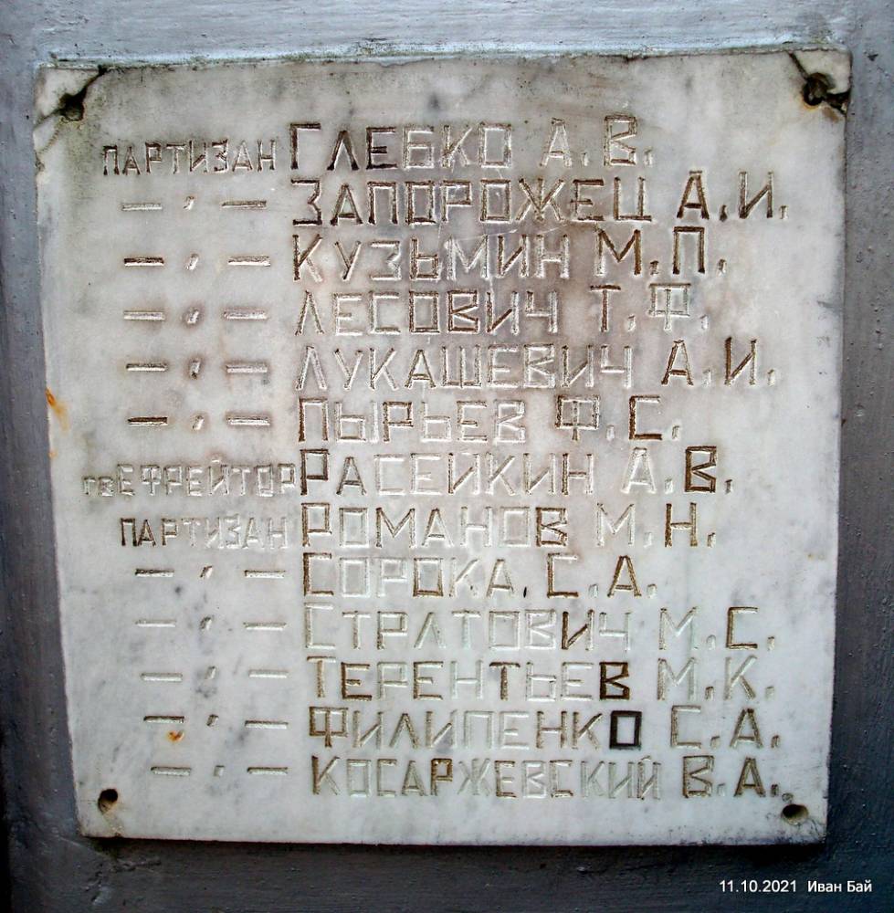  Бабынічы, вёска (Бабыніцкі сельсавет). Фамилии захороненных в Братской могиле