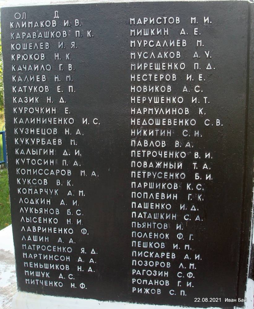  Мішневічы, вёска (Мішневіцкі сельсавет). Фамилии захороненых в Братской могиле