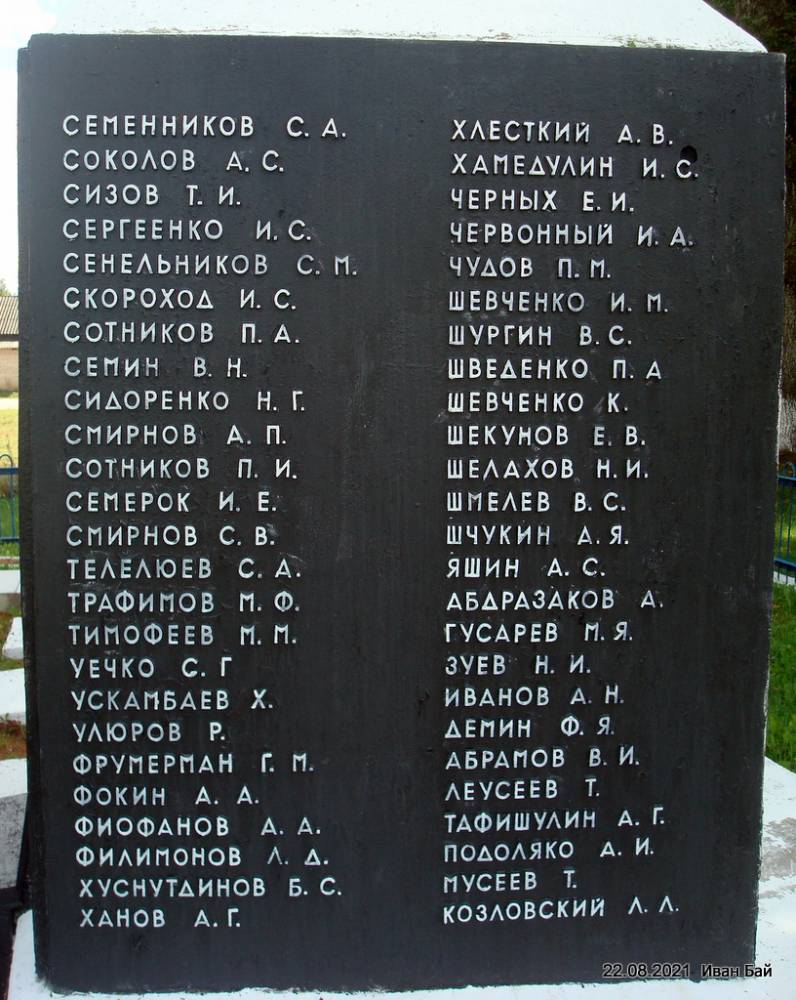  Мішневічы, вёска (Мішневіцкі сельсавет). Фамилии захороненых в Братской могиле