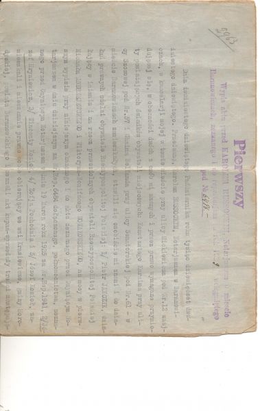  Красевичи, фольварк (Городище сельская гмина). Page 1 of the Purchase document for Majatek Krasiewicze, bought by Jozef Hryniewicz (my great aunt Olga's husband), Jozef Koziol (my grandad), Wincenty Koziol (my great Uncle) and Zofja Pochodnia (my great aunt) in 1929 and held until 1939 when they were taken to Siberia.