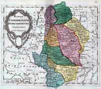 Мапа Слонімскага намесніцтва, падзеленая на 8 паветаў, 1796 год