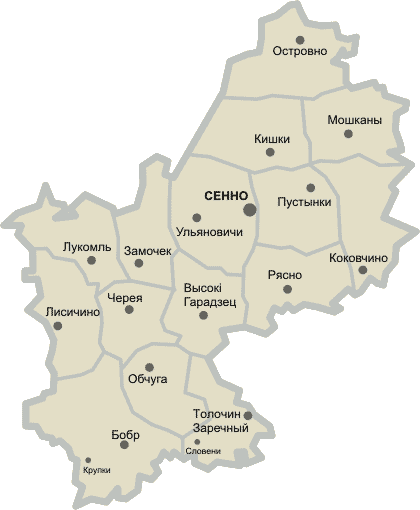Карта административного деления Сенненского уезда на волости